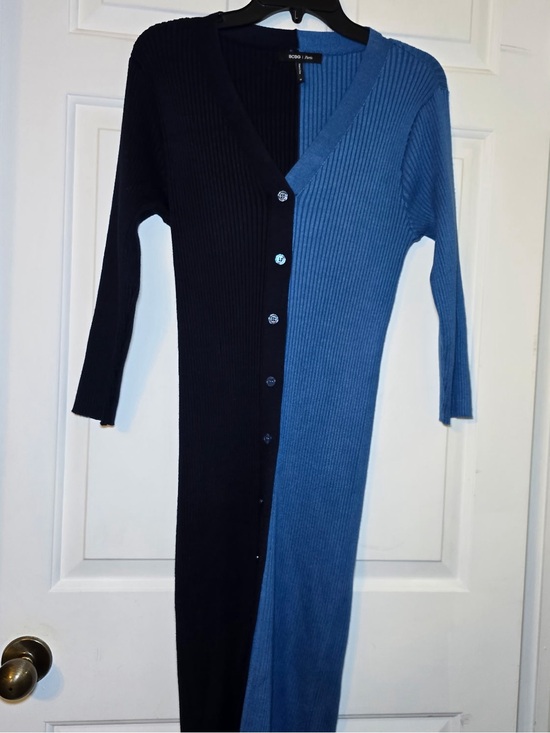 BCBG Paris Sweaters - BCBG Paris 2 Tone Blue Colorblock Ribbed Midi Sweater Dress XL Preppy Slimming